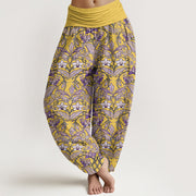 Buddha Stones Cotton Star Shaped Flowers Leaves Pattern Women's Elastic Waist Harem Pants - Goldenrod - US16，UK/AU20，EU48 (3XL) - image 5