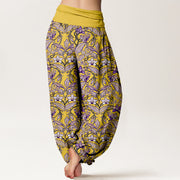 Buddha Stones Cotton Star Shaped Flowers Leaves Pattern Women's Elastic Waist Harem Pants - image 6