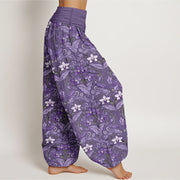 Buddha Stones Cotton Star Shaped Flowers Leaves Pattern Women's Elastic Waist Harem Pants - image 13
