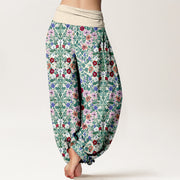 Buddha Stones Cotton Softly Colored Flower Leaf Pattern Women's Elastic Waist Harem Pants - image 1