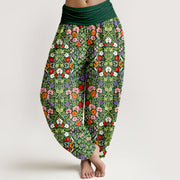 Buddha Stones Cotton Softly Colored Flower Leaf Pattern Women's Elastic Waist Harem Pants - Green - US16，UK/AU20，EU48 (3XL) - image 8