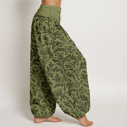 Buddha Stones Cotton Flowers Buds Serrated Leaves Pattern Women's Elastic Waist Harem Pants - image 10