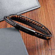 Buddha Stones Tiger Eye Titanium Steel Protection Strengthen Leather Bracelet - image 2