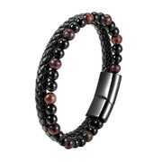 Buddha Stones Black Onyx Tiger Eye Titanium Steel Leather Protection Bracelet - image 2