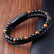 Buddha Stones Black Onyx Tiger Eye Titanium Steel Leather Protection Bracelet - Yellow Tiger Eye(Wrist Circumference: 18-19cm) - image 7