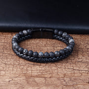 Buddha Stones Lava Rock Titanium Steel Calm Leather Bracelet - image 3