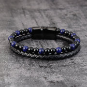 Buddha Stones Black Onyx Lazurite Titanium Steel Positive Self Care Leather Bracelet - image 1