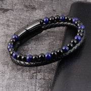 Buddha Stones Black Onyx Lazurite Titanium Steel Positive Self Care Leather Bracelet - image 2