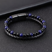 Buddha Stones Black Onyx Lazurite Titanium Steel Positive Self Care Leather Bracelet - image 3