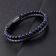 Buddha Stones Black Onyx Lazurite Titanium Steel Positive Self Care Leather Bracelet - image 4