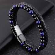 Buddha Stones Black Onyx Lazurite Titanium Steel Positive Self Care Leather Bracelet - image 9