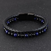 Buddha Stones Black Onyx Lazurite Titanium Steel Positive Self Care Leather Bracelet - image 10