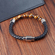 Buddha Stones Tiger Eye Titanium Steel Courage Balance Leather Bracelet - image 1
