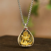 Buddha Stones Green Tara Shakyamuni Buddha Copper Plated Silver Curb Chain Luck Pendant Necklace - image 4