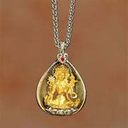 FREE Today: Luck Healing Green Tara Shakyamuni Buddha Copper Plated Silver Curb Chain Pendant Necklace - image 3