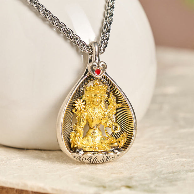 FREE Today: Luck Healing Green Tara Shakyamuni Buddha Copper Plated Silver Curb Chain Pendant Necklace - image 1