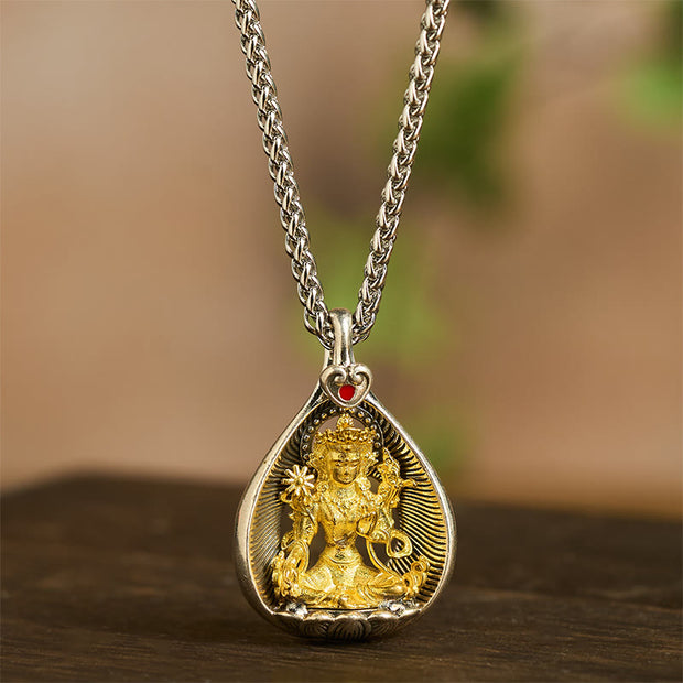 FREE Today: Luck Healing Green Tara Shakyamuni Buddha Copper Plated Silver Curb Chain Pendant Necklace - image 4
