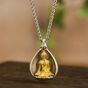 Buddha Stones Green Tara Shakyamuni Buddha Copper Plated Silver Curb Chain Luck Pendant Necklace - image 11