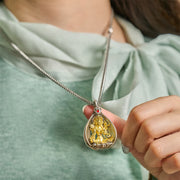 Buddha Stones Green Tara Shakyamuni Buddha Copper Plated Silver Curb Chain Luck Pendant Necklace - image 5