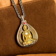 Buddha Stones Green Tara Shakyamuni Buddha Copper Plated Silver Curb Chain Luck Pendant Necklace - Shakyamuni Buddha - image 8