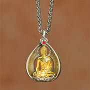 Buddha Stones Green Tara Shakyamuni Buddha Copper Plated Silver Curb Chain Luck Pendant Necklace - image 12