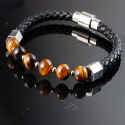 Buddha Stones Tiger Eye Titanium Steel Courage Balance Leather Bracelet - image 2