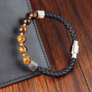 Buddha Stones Tiger Eye Titanium Steel Courage Balance Leather Bracelet - image 3
