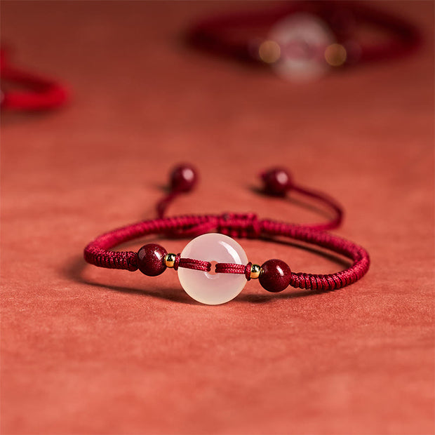 FREE Today: Auspicious Fortune Peace Buckle White Agate Flat Knot Diamond Knot Red String Bracelet - Diamond Knot DarkRed String - image 12