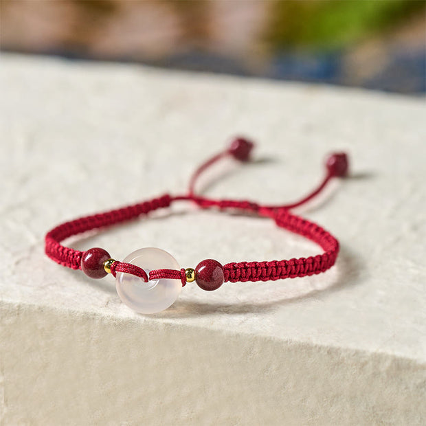 FREE Today: Auspicious Fortune Peace Buckle White Agate Flat Knot Diamond Knot Red String Bracelet - image 1