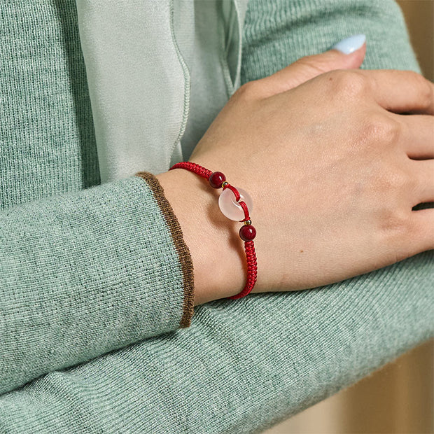 FREE Today: Auspicious Fortune Peace Buckle White Agate Flat Knot Diamond Knot Red String Bracelet - image 7