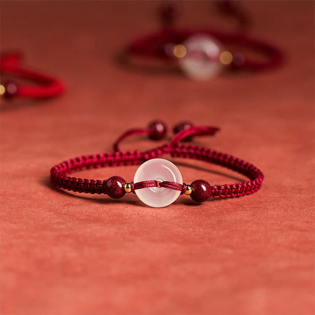 FREE Today: Auspicious Fortune Peace Buckle White Agate Flat Knot Diamond Knot Red String Bracelet - Flat Knot DarkRed String - image 0