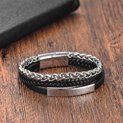 Buddha Stones Titanium Steel Balance Calm Leather Woven Bracelet - White(Wrist Circumference: 18-19cm) - image 0