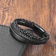 Buddha Stones Titanium Steel Balance Calm Leather Woven Bracelet - Black(Wrist Circumference: 18-19cm) - image 4