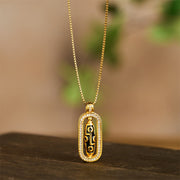 Buddha Stones 24k Gold Plated Brass Nine-eye Dzi Bead Auspicious Pattern Wealth Pendant Necklace - image 4