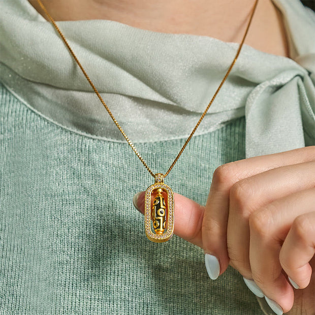 Buddha Stones 24k Gold Plated Brass Nine-eye Dzi Bead Auspicious Pattern Wealth Pendant Necklace - image 5