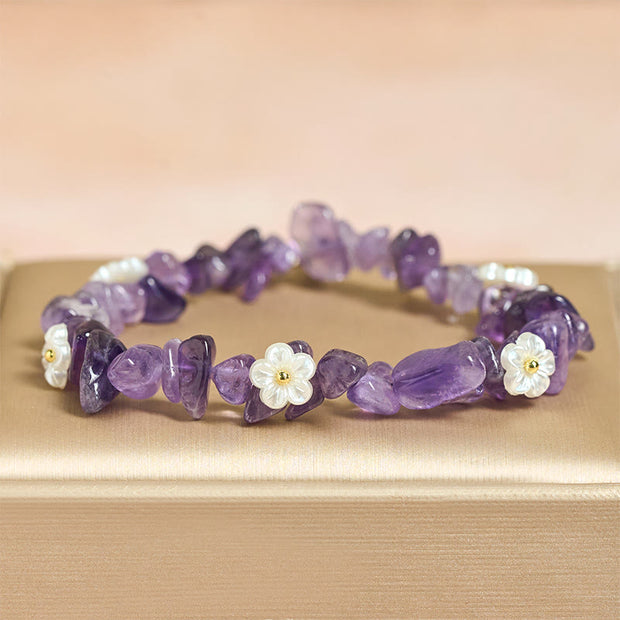 Buddha Stones Irregular Crystal Flower Design Amethyst White Crystal Balance Bracelet - Amethyst(Wrist Circumference: 15-19cm) - image 0