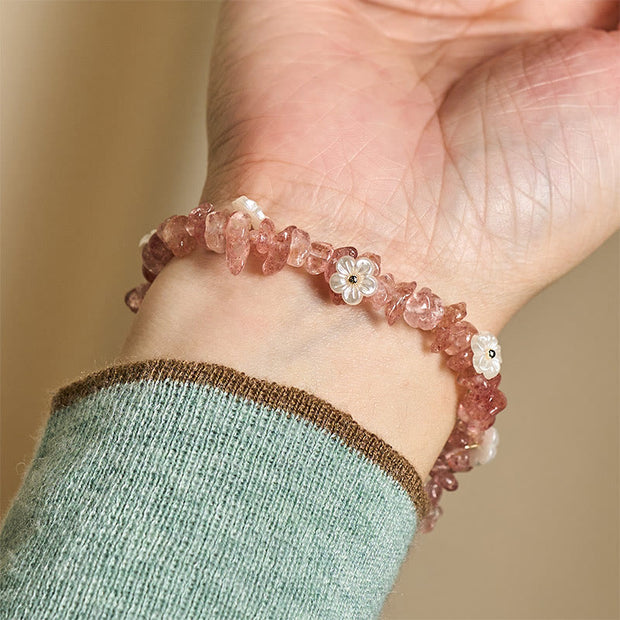 Buddha Stones Irregular Crystal Flower Design Amethyst White Crystal Balance Bracelet - image 47