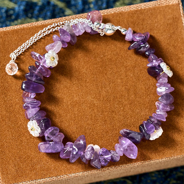 Buddha Stones Irregular Crystal Flower Design Amethyst White Crystal Balance Bracelet - Amethyst(Wrist Circumference: 15-19cm) - image 0