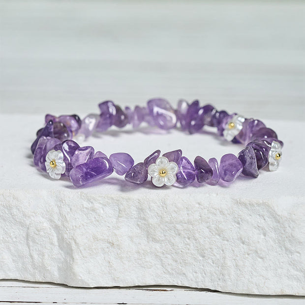 Buddha Stones Irregular Crystal Flower Design Amethyst White Crystal Balance Bracelet - image 3