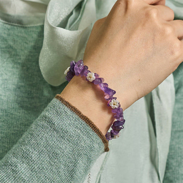 Buddha Stones Irregular Crystal Flower Design Amethyst White Crystal Balance Bracelet - image 6