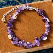 Buddha Stones Irregular Crystal Flower Design Amethyst White Crystal Balance Bracelet - image 3