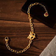 Buddha Stones 24k Gold Plated Brass Fox Design Heart Charm Chain Bracelet - Brass(Wrist Circumference: 16-19cm) - image 0