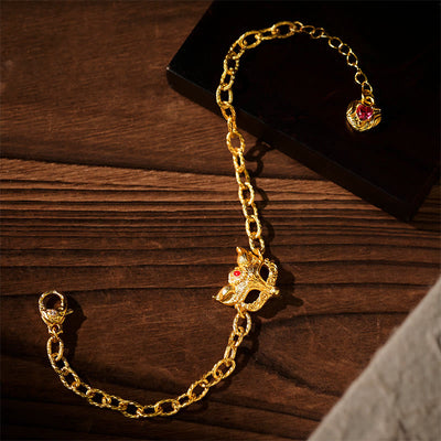 FREE Today: Wisdom and Luck 24k Gold Plated Brass Fox Design Heart Charm Chain Bracelet - Brass(Wrist Circumference: 16-19cm) - image 0