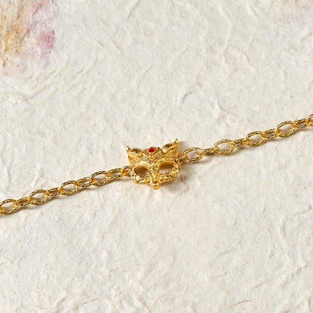 Buddha Stones 24k Gold Plated Brass Fox Design Heart Charm Chain Bracelet - image 2