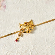 Buddha Stones 24k Gold Plated Brass Fox Mask Charm Tassel Chain Bracelet - image 5