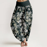 Buddha Stones Cotton Retro Layered Petals Pattern Women's Elastic Waist Harem Pants - Black - US16，UK/AU20，EU48 (3XL) - image 0