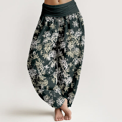 Buddha Stones Cotton Retro Layered Petals Pattern Women's Elastic Waist Harem Pants - Black - US16，UK/AU20，EU48 (3XL) - image 0