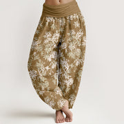Buddha Stones Cotton Retro Layered Petals Pattern Women's Elastic Waist Harem Pants - Goldenrod - US16，UK/AU20，EU48 (3XL) - image 5
