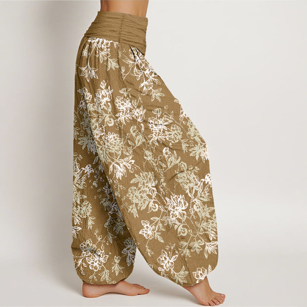 Buddha Stones Cotton Retro Layered Petals Pattern Women's Elastic Waist Harem Pants - image 7