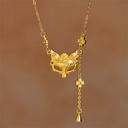 Buddha Stone 24k Gold Plated Brass Fox Flower Design Tassel Pendant Necklace - Fox - image 0